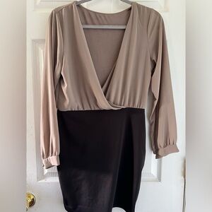 Elegant Two-Tone V-Neck Dress